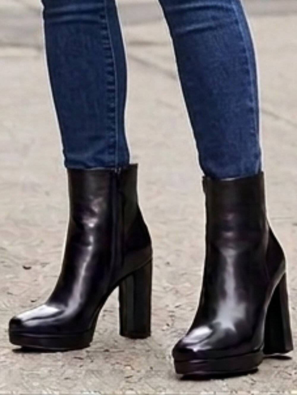 Antonio melani Black Leather Ankle Bootie Block Heel for Women size 8